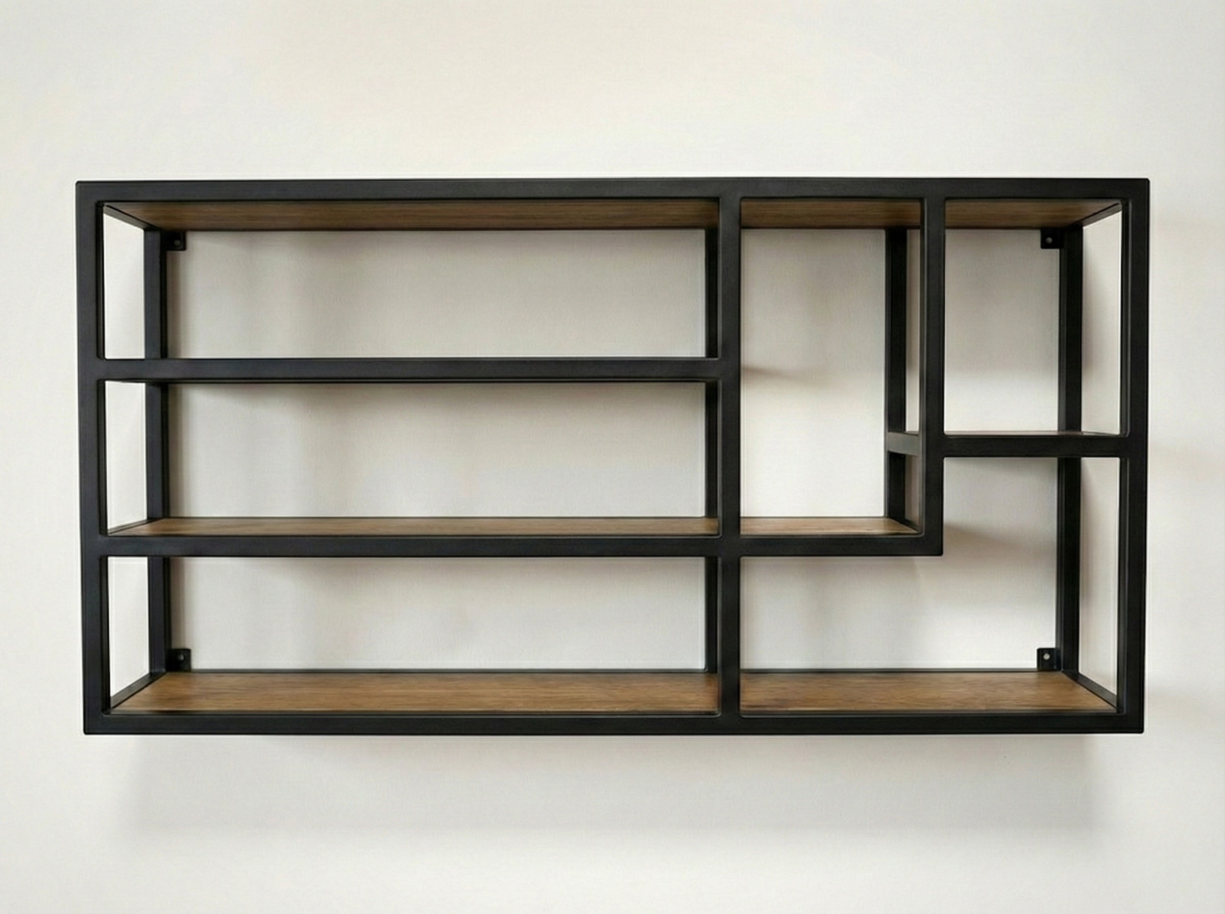 Metal ve Ahşap Modern Duvar Rafı – Dekoratif Çok Bölmeli Duvar Organizer Raf