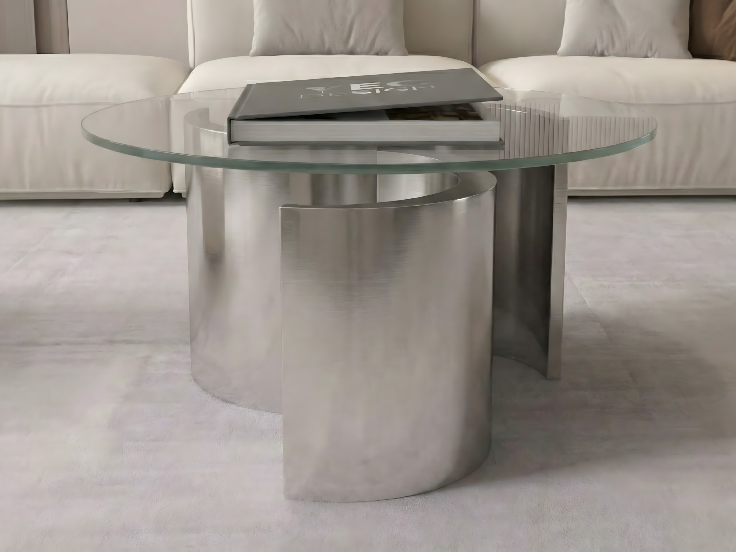 Paslanmaz Silindir Kaideli Yuvarlak Orta Sehpa